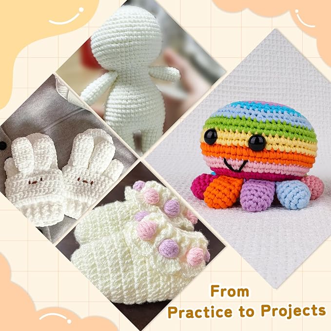 Reessy Crochet Yarn Kit for Beginners – 4 Yarns Sampler Pack (Acrylic, Cotton, Velvet Chenille, Beginner Yarn) with Hooks & Accessories – All-in-One Crochet Starter Kit for Beginners Adults (A)