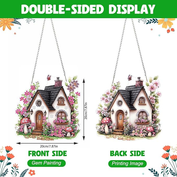 NAIMOER Diamond Art Hanging Kits for Adults House Flower 5D Special Shaped Rhinestone, DIY Acrylic Diamond Art Painting Window Pendants Home Garden Wall Hanging Ornament Kits, Double Sided