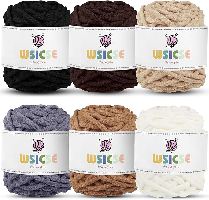 WSICSE Chenille Fluffy Yarn, Thick Chunky Blanket Yarn for Crocheting Plush Soft Yarn for Knitting Blanket DIY Easter Decor Gifts, 6 Pack 100g Each 3.5 oz 55 Yards(Brown Series)