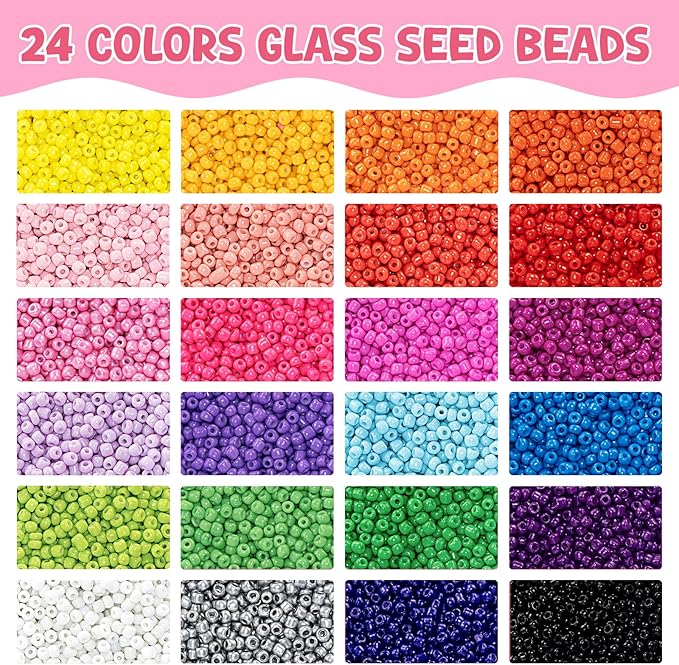 Umikk 3mm 60000pcs Glass Seed Beads Bulk, 24 Colors Small Beads Kit for Jewelry Making Bracelet Making DIY Art Craft Girls Tiny Beads Christmas Gifts (Handle Box)
