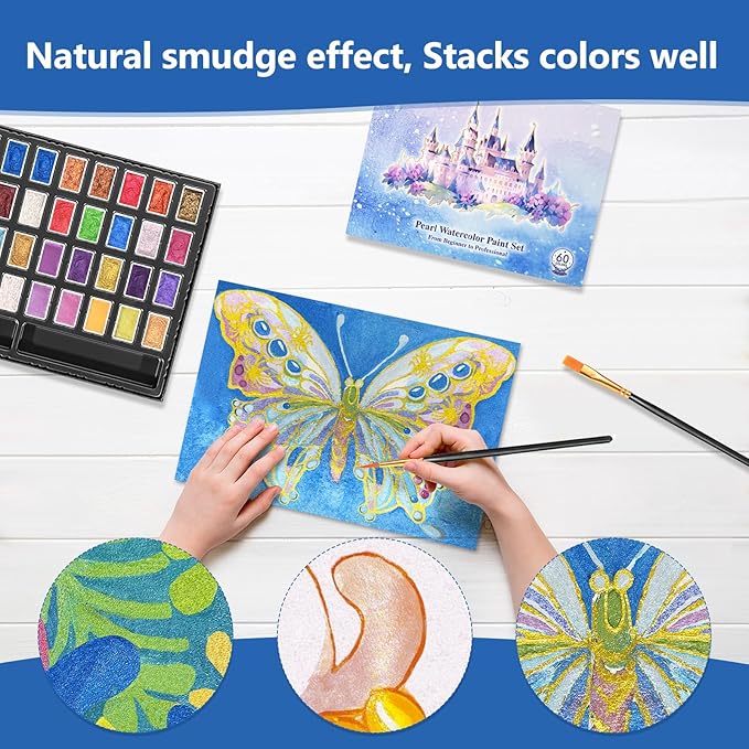 Mini Glitter Watercolor Paint Set with Paper, 36 Colors Shimmer Metallic Watercolour Painting Sets, Solid Pearl Water Color Paints for Adult, 1ml Trial Package(3ml 36 Colors)