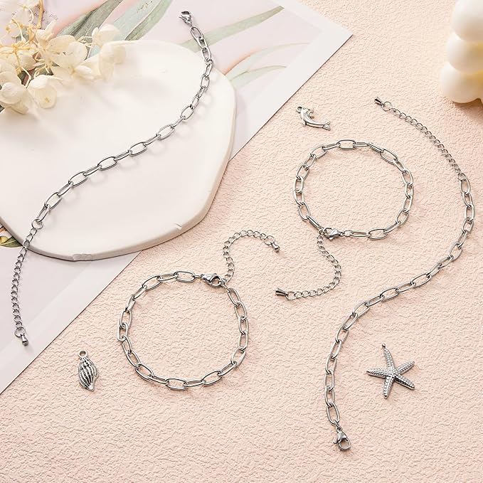 10pcs Silver Paper Clip Jewelry Links Stainless Steel Chains for Jewelry Making Charm Bracelet Chain Bulk for Men Women DIY Crafts Jewelry Findings