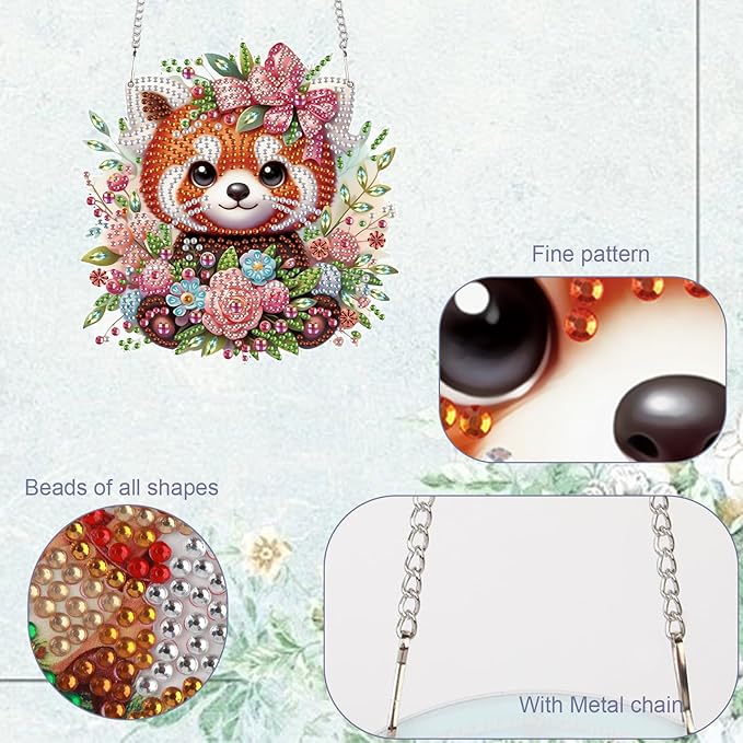 TDFERAN Diamond Pinting During Red Panda Mosaic Making Kits by Kits Home Decoration Pendant Diamond Art Hanging Sign Onament Art Wind Chimes Hanging Pendants for Wall Home Decor Tabletop Decoration