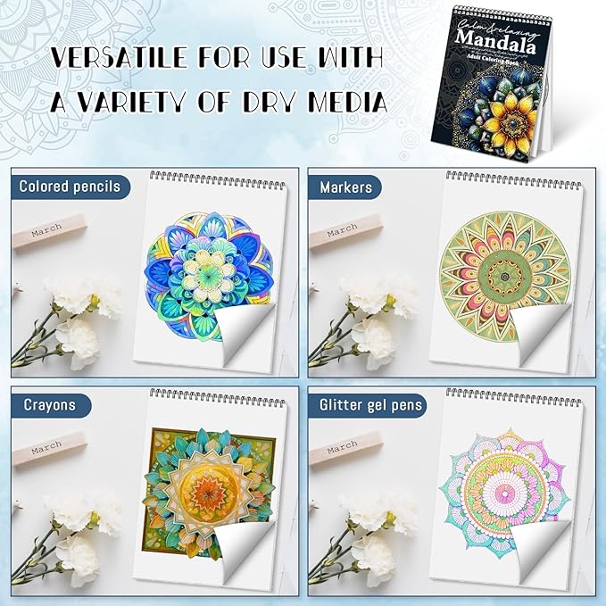 Adult Coloring Book, Mandala Adult Coloring Book for Women Relaxation,Spiral Bound Single-Sided Print Mindfulness Relaxing Gifts for Women to Stress Relief & Relieve Anxiety, Hand-Drawn Design