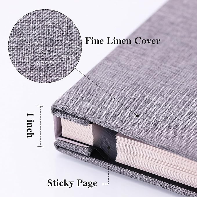 Vienrose Large Photo Album Self Adhesive for 4x6 8x10 Pictures Linen Scrapbook Album DIY 40 Blank Pages with A Metallic Pen