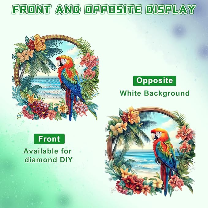 KEYIFA Parrot Diamond Painting Kit, DIY Beach Diamond Art for Adults, Diamonds Pendant Special Shaped Rhinestone Window Hanging Ornaments Home Garden Wall Door Decoration, 20cm Width