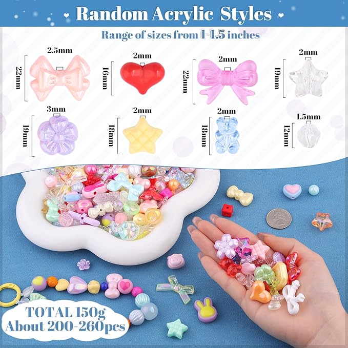 200-260PCS TINKRSTUFF Assorted Acrylic Beads Colorful Cute Beads for Bracelet Making,Bow Aesthetic Flower Butterfly GummyBear Round Kawaii Charms for Jewelry Necklace Making DIY Keychain Phone Charm