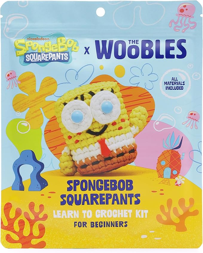 The Woobles Crochet Kit for Beginners – Spongebob Squarepants Craft Kit with Easy Peasy Yarn for Adults & Young Crafters, As Seen On Shark Tank, Step by Step Video Tutorials (Spongebob Squarepants)