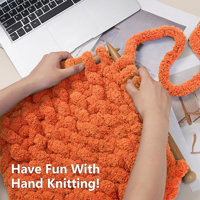 Chunky Yarn for Hand Knitting - #10 Chunky Chenille Yarn, Jumbo Big Thick Chunky Yarns for Crocheting, Super Bulky Chunky Knit Blanket Yarns, 8 Skein (25 yds 8 oz Each Skein), Pumpkin Orange