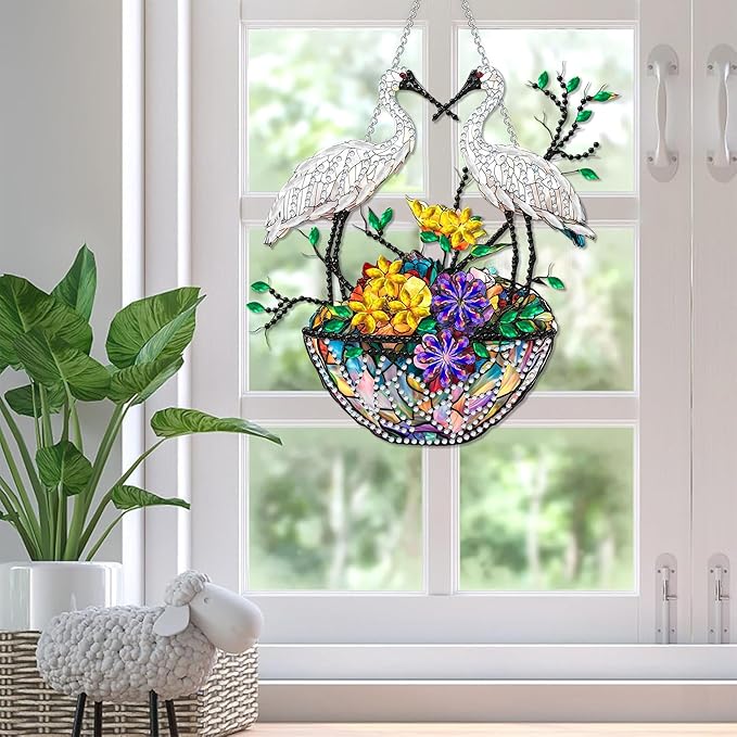 SKRYUIE Flower Hanging Diamond Art Kits for Adults Pendant Suncatcher, Special Shaped Crystal DIY Pearl Diamond Painting Kit, Gift for Mother Spring Summer Window Wreath Decor 7.49 x 6.93 Inch A22