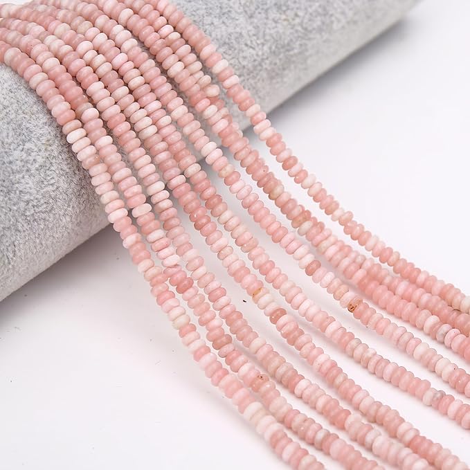 2 Strands (300PCs) Natural Pink Opal Rondelle Beads, 2 * 4mm Gemstone Loose Spacer Abacus Disk Beads for DIY Bracelet Necklace Earrings Jewelry Making, Craft Supplies Beading Kit