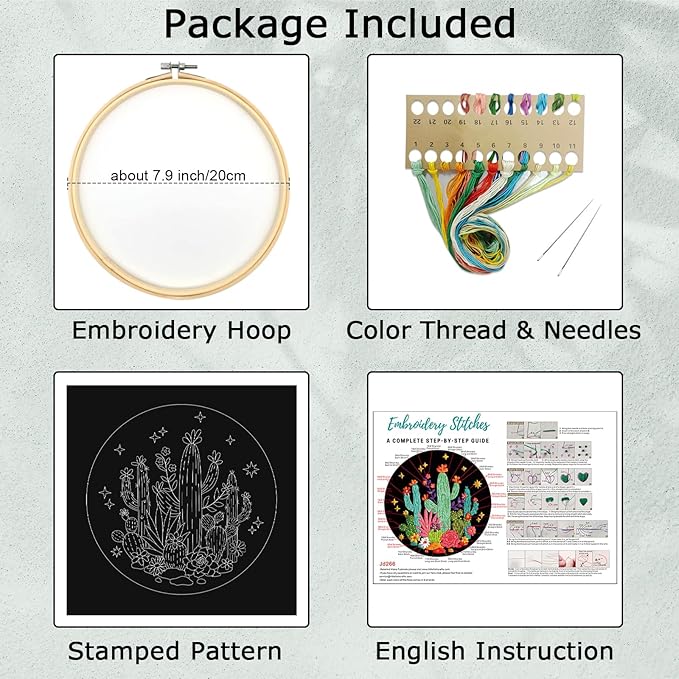 Louise Maelys Cactus Embroidery Kits for Beginners, DIY Cross Stitch Starter Craft Kits for Adults Including Embroidery Cloth with Pattern, Hoop, Needles Instruction and Threads