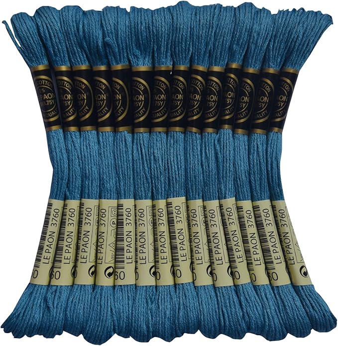 LE PAON Embroidery Floss, 14-Pack Six Strands 100% Long Staple Cotton Embroidery Thread, 8.7-Yard，Color Number：3760,Wedgewood
