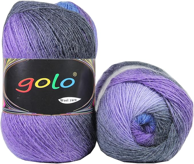 golo Wool Yarn for Knitting 550yd 0.22Ib Cachemire Multicolor Rainbow Yarn (Black-Blue)