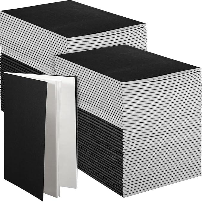 mimorou 100 pcs journals notebooks bulk - kraft softcover a5 small notebooks 5.5 inch x 8.3 inch notepads with 60 page 30 sheet for writing sketch travel office supplies(black,unlined)