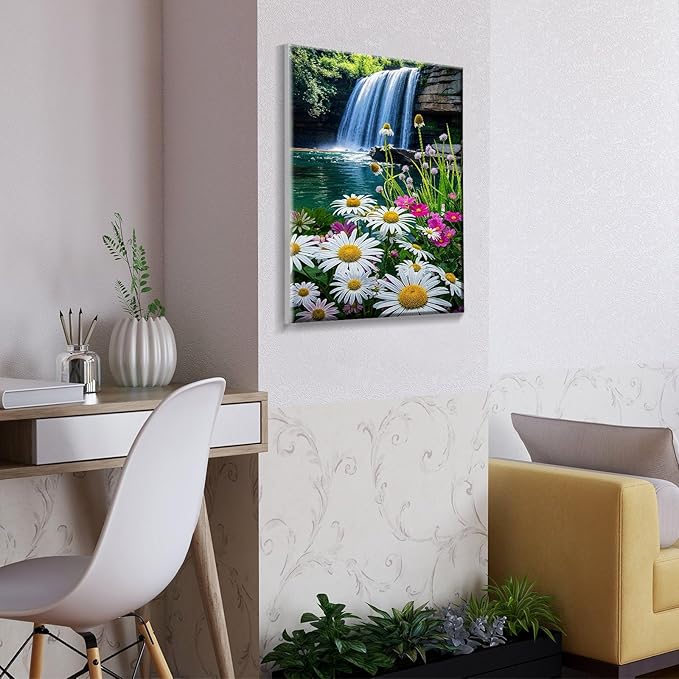 ATDMS Paint by Numbers Kit for Adults with Frame, Landscape Paint by Number with Easel, DIY Flowers Adult Paint by Number Kits on Canvas, Waterfall Oil Painting Kits for Home Wall Decor 8x12 Inch