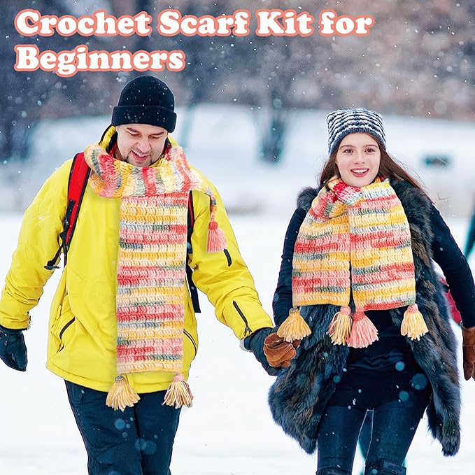 Alvian Scarf Crochet Kit for Beginners Crochet Starter Kits Craft Knitting with Step-by-Step Video Tutorials Handmade Gift for for Birthday, Anniversary, Valentines (Scarf Crochet Kit for Adults)
