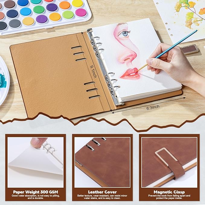 Prudiut 30 Sheets Watercolor Sketchbook, 140 lb/300 GSM Watercolor Journal Cold Press Paper for Painting, Drawing, Mixed Media(9.1x6.3 in, Brown)