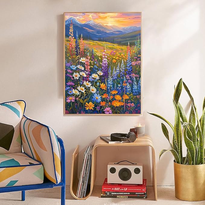 EIBEILI Diamond Art Kits for Adults, Snowy Mountains and sea of Flowers Diamond Painting Kits for Beginner Round 5D Full Drill Diamond Dots Crafts for Home Wall Decor Gifts 12x16 Inch