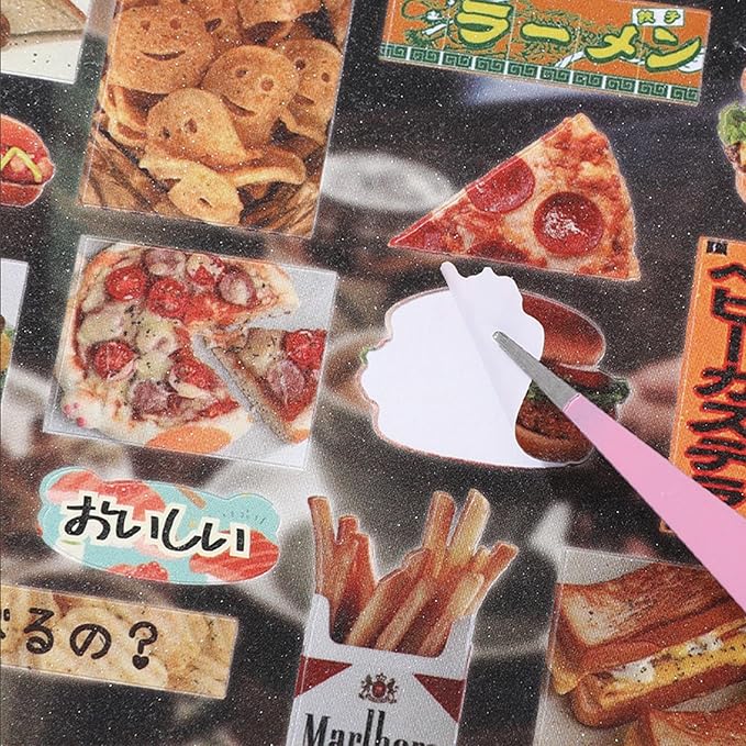 Japanese Sticker Book - Kawaii Food Theme - 30 Sheets Decorative Vinyl Decals for Journals, Planners & Accessories, Assorted Sushi Donuts Fruits Designs (Red)