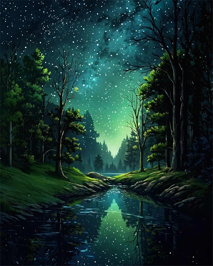 ldazao Starry Night Paint By Numbers Kit for Adults Beginner Forest Adult Paint By Number Kits Canvas Adults' Paint-By-Number Kits DIY Oil Painting for Gift Home Wall Decor 16x20 Inch