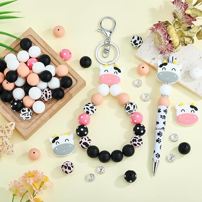 44 Pcs 15mm Silicone Round Animal Focal Beads for Pens, Keychains, Bracelets & Other Crafts (Dairy Cow)