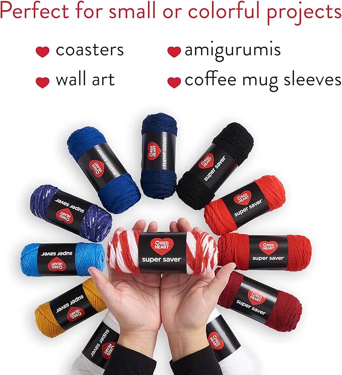 Red Heart Super Saver Yarn Super Craft Kit America, with 12 Pack of 50g/1.7 oz. 4 Medium Worsted Yarn for Knitting & Crocheting, 12 Colors, Perfect for Chunky Sweaters, Blankets, Amigurumi