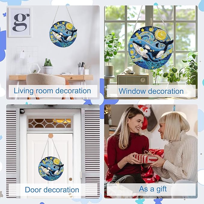 MAXBYE Whale Diamond Art Kits for Adults Hanging Ornament, DIY Special Crystal Diamond Painting kit, Double Sided Painting Kits for Beginners Gift Wall Home Decoration 8×8 Inch