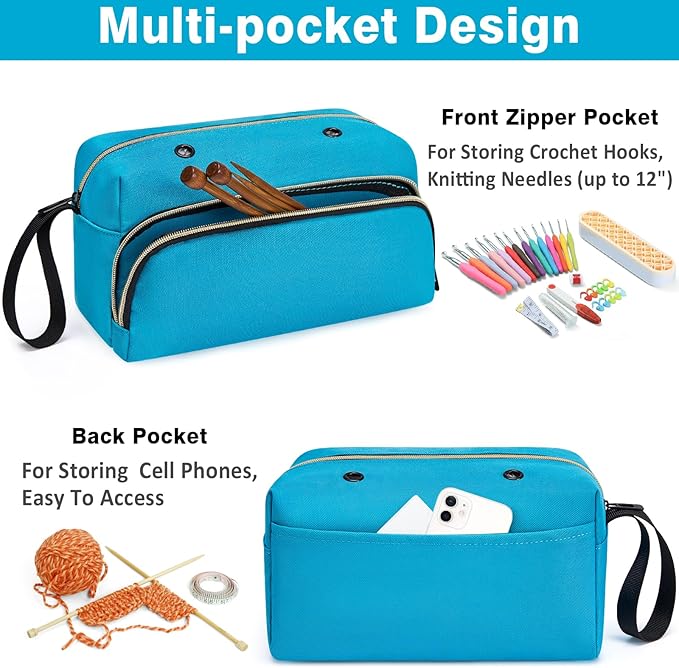 IBFUN Crochet Yarn Knitting Bag 2 Pcs Yarn Storage Organizer Crocheting Bags for Beginners with Hand Wrist for Crochet Accessories Needles Hooks Knitting