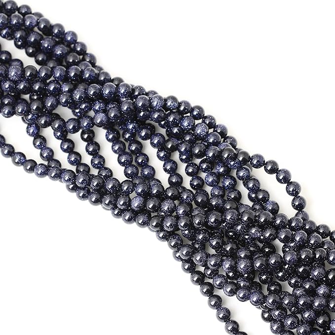 cheavian 60pcs 6mm natural blue sandstone gemstone round loose beads stone beads for jewelry making diy findings 1 strand 15"