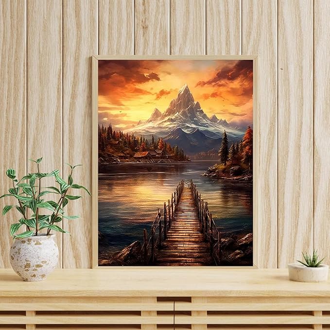 mrpwnle Mountain Diamond Art Kits for Adults, Mountain Sunset Diamond Painting for Kits Adult, 5D Landscape Diamonds Painting, DIY Full Round Drill Gem Art, Home Wall Decor 12X 16 Inch