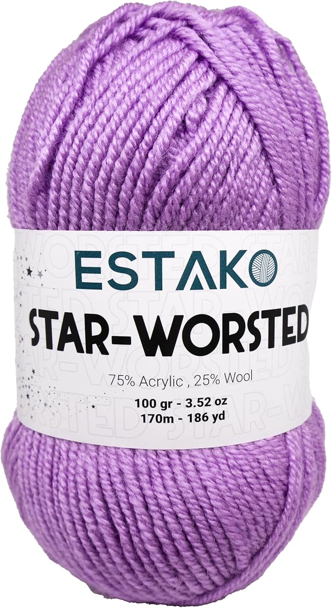 Estako Star-Worsted Yarn - 75% Acrylic 25% Wool - Soft Medium Weight #4-100g (3.52oz) - 170m (186yds) - Crochet & Knitting Yarn (46076 - Lilac)