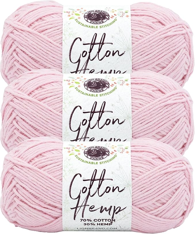 Lion Brand Yarn Cotton Hemp, Soft, Durable Yarn for Crochet and Knitting, 3 Pack, Peony