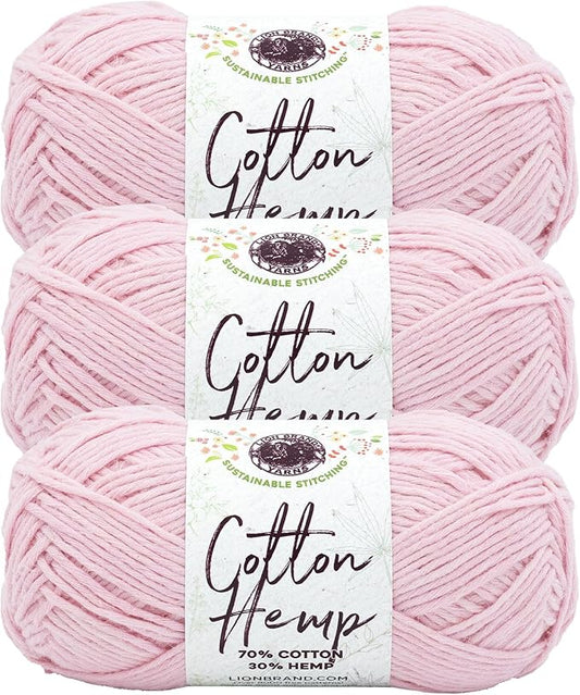 Lion Brand Yarn Cotton Hemp, Soft, Durable Yarn for Crochet and Knitting, 3 Pack, Peony
