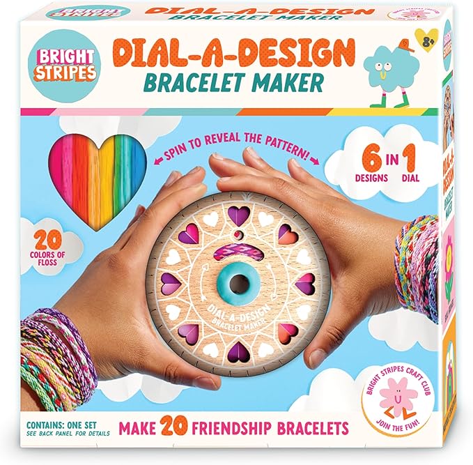 Bright Stripes Dial-A-Design Bracelet Maker – DIY Jewelry Craft Kit for Kids with Patterns, Floss & Gift Tags | Ideal for Birthdays | Creative Screen-Free Activity for Girls & Teens