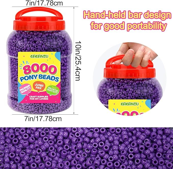 8000 pcs pony beads bulk for bracelet purple plastic beads making for hair braiding diy crafts kandi jewelry key chains and ornaments decorations boxed