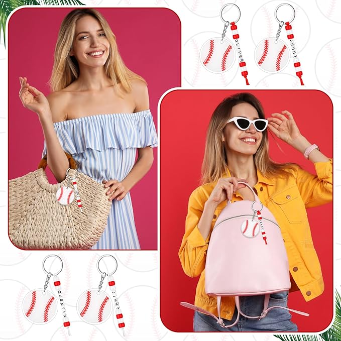 Suncalla 984 Pcs 24 Set Baseball Keychain Making Kit DIY Ball Bag Tag Baseball Party Favors Accessories Sport Key Chain Crafts Adjustable Name Beads Cards Strings Kit Senior Team Night Graduation Gift
