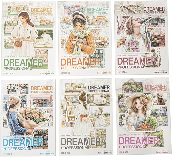 TIAMECH Girl Dreamer Professional PET Stickers - 90 Pcs Countryside Weaving Dream Design, Waterproof Sticker for Journaling & Scrapbooking, Junk Journal Supplies, Ephemera & DIY Crafts