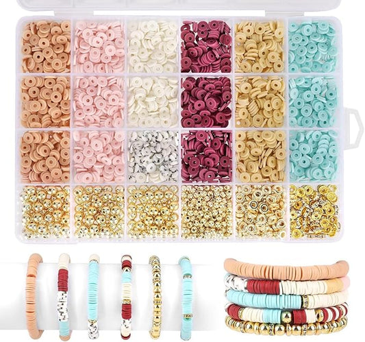 Believo Polymer Clay Beads Kit for DIY Jewelry – with Elastic Cord, Spacer Beads, Colorful Flat Heishi Beads – Ideal for Bracelet & Necklace Making (Macarons)