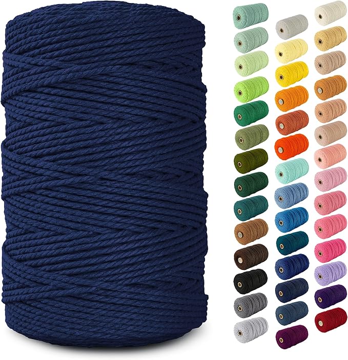 Nook Theory Macrame Cord - 3mm 220 Yards Cotton Rope, 4mm 5mm Yarn, String for Crafts, Perfect for Macrame Wall Hanging and Boho Decorations (Deep Blue)