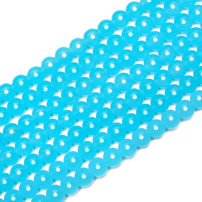 200PCs 8mm Aquamarine Jade Glass Beads Bulk, Round Smooth Hole Glass Crystal Beads for Jewelry Making, DIY Bracelets, Necklaces, Bag Charms, Keychains and Craft Projects