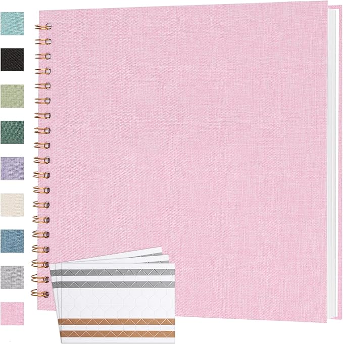 Scrapbook Photo Album 10x10 Inches 80 Pages Hardcover Kraft Paper Linen Cover Scrap Book Memory Book DIY Scrapbook Albums for Wedding Baby Boyfriend Travel Anniversary Family, Pink