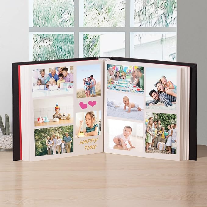 Super Large Photo Album Self Adhesive Scrapbook Album for 4×6 5×7 8×10 10×12 or Bigger Pictures DIY Magnetic Linen Cover Album 80Sheets/160Pages DIY Photo Album(Black)