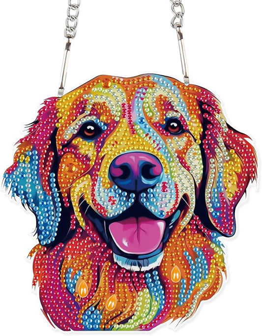 AiYuanzsh Diamond Art Painting Ornament 5D DIY Diamond Art Animal Dog Creative Design Handmade Acrylic Pendant Mosaic Making Kits by Number Kits Home Decoration Pendant
