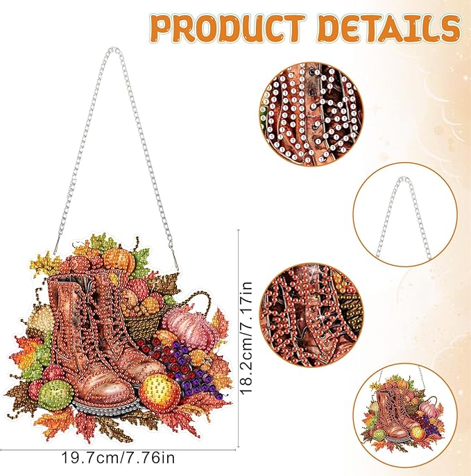 RICUVED Diamond Art Hanging Kit for Adult, Autumn Special Shaped Crystal Gem Craft Diamond Painting Pendant Kit for Adults Beginners, Boots DIY Hanging Diamond Art Ornament Kit for Home Garden