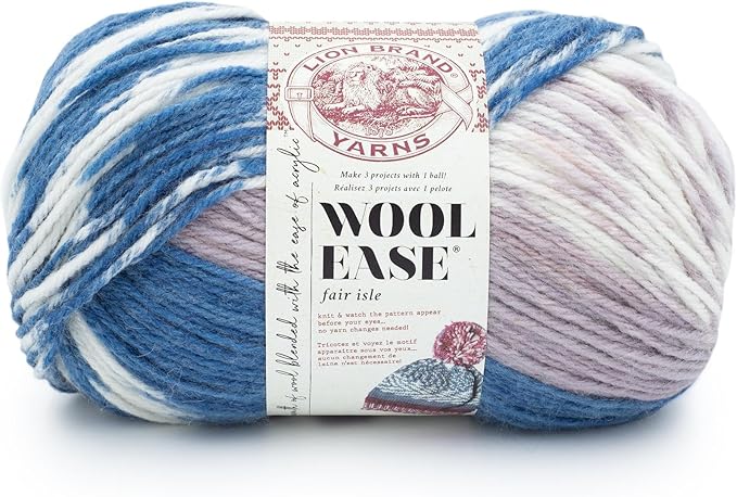 Lion Brand Yarn Wool Ease Fair Isle, Yarn for Knitting, Denim/Lilac, 1 Pack