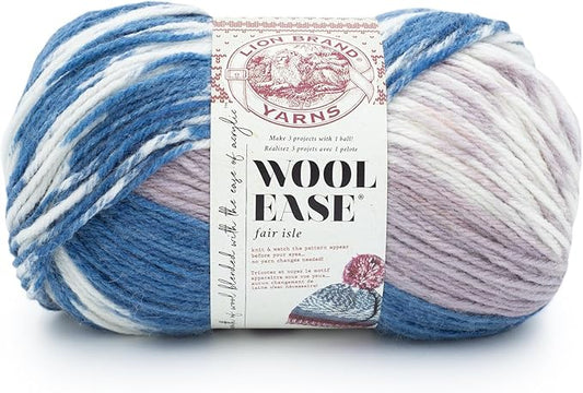 Lion Brand Yarn Wool Ease Fair Isle, Yarn for Knitting, Denim/Lilac, 1 Pack