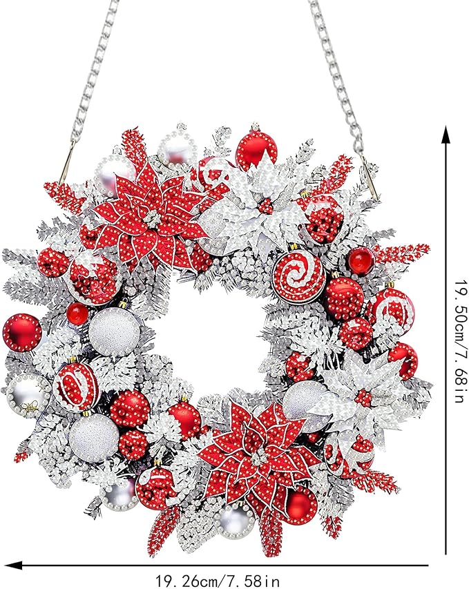SENQAO Christmas Diamond Art Hanging Kits for Adults Kids, Christmas Wreath Diamond Art Suncatchers, 5D Special Shape Diamond Painting Pendant Window Ornament Gifts for Home Door Wall Decor