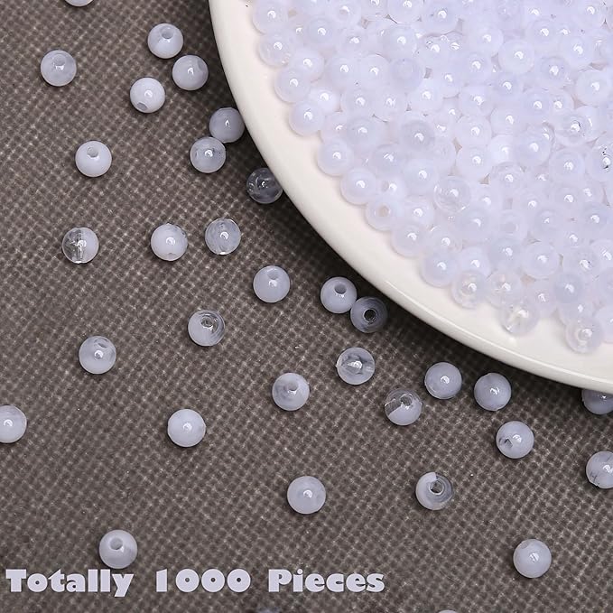 bonny boxx 1000pcs 6mm white jade round beads, smooth acrylic balls, plastic resin gumball bubblegum chunky beads for necklace & bracelet making, crafting supplies