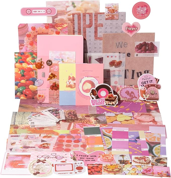 YagCu Scrapbook Kit for Beginners, Aesthetic Junk Journal Supplies, Scrapbooking and Journaling Materials, Bullet Journals Stationery, Planner DIY Arts Craft, Women Adults